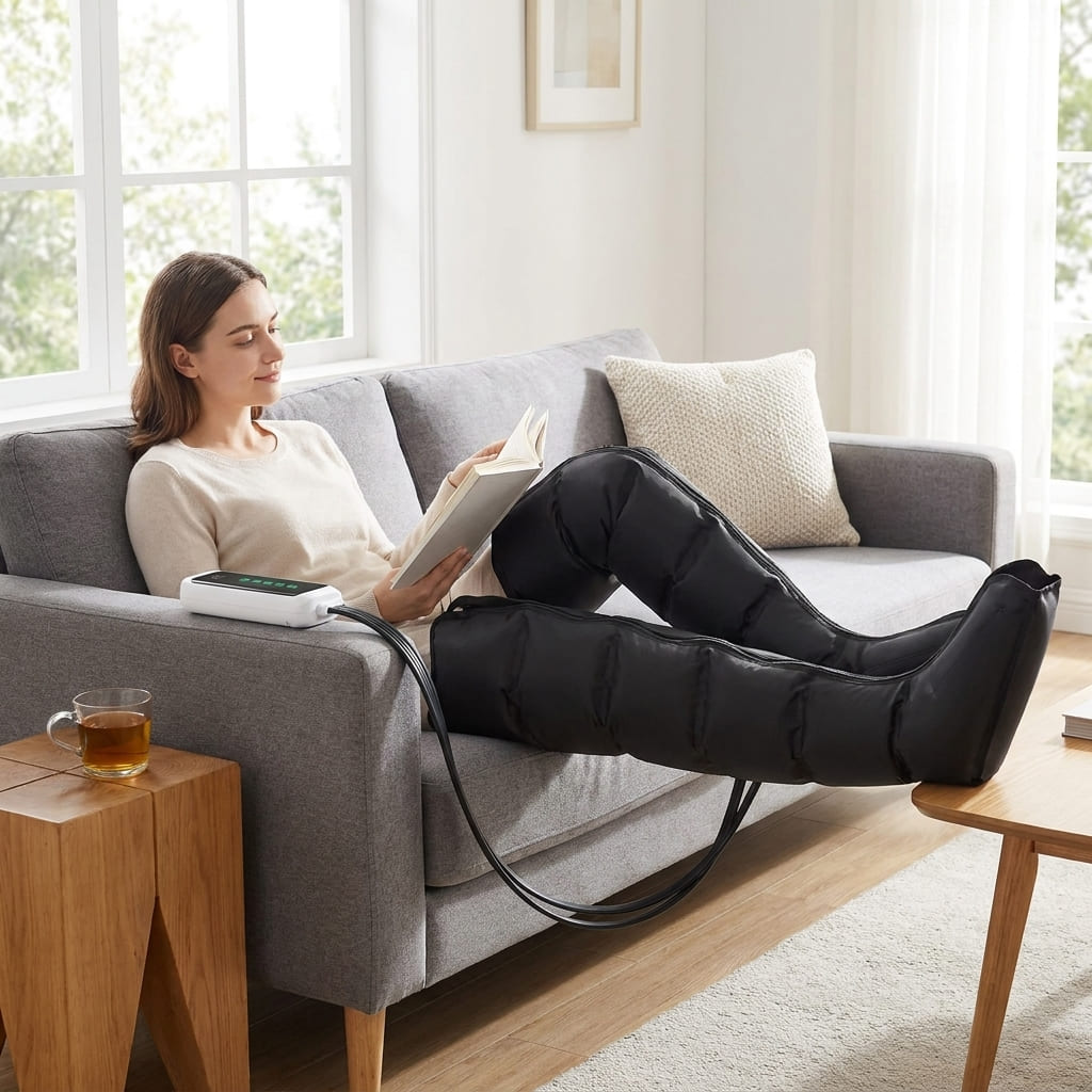 Air Compression Leg Massager Boots – Full Leg Circulation Recovery System with 6 Airbags, 3 Modes & Adjustable Pressure