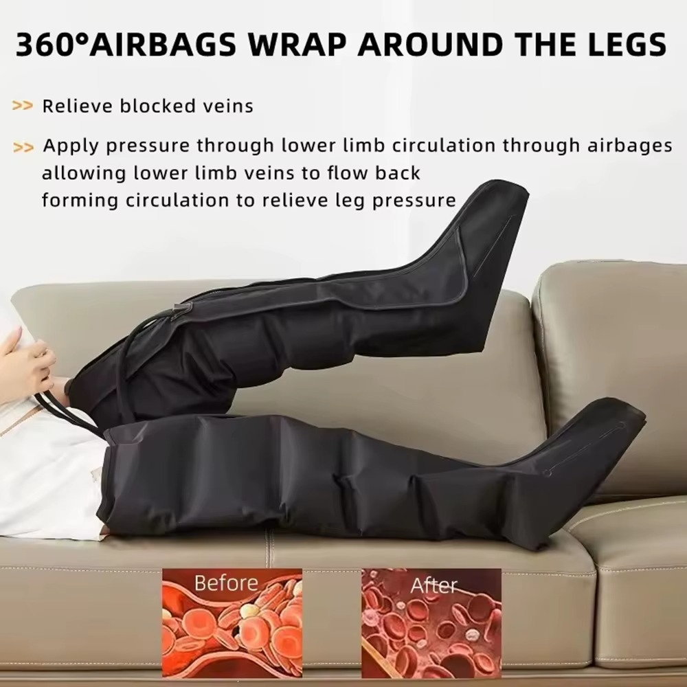 Air Compression Leg Massager Boots – Full Leg Circulation Recovery System with 6 Airbags, 3 Modes & Adjustable Pressure