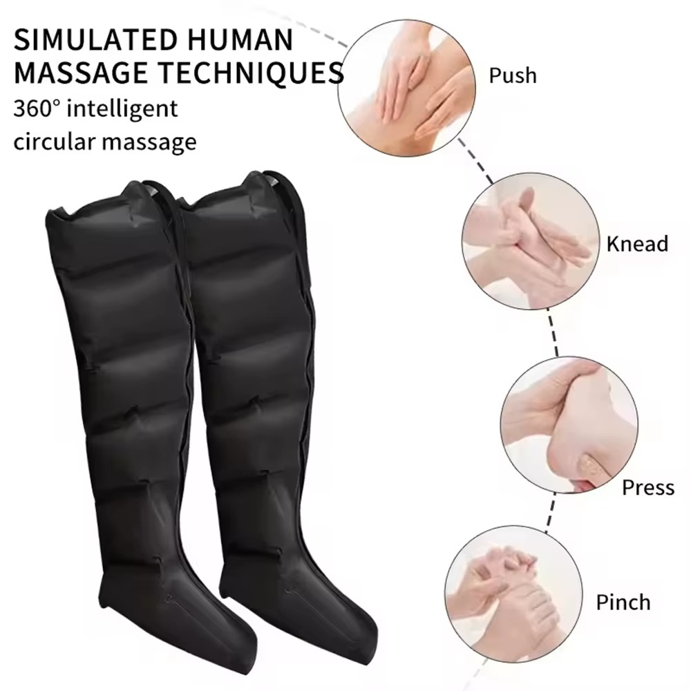 Air Compression Leg Massager Boots – Full Leg Circulation Recovery System with 6 Airbags, 3 Modes & Adjustable Pressure